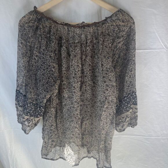 Joie Sheer Brown Floral Print Peasant Style Festival Top Sz S - Picture 3 of 7